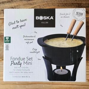 Boska Fondue Set Mini Party 300 ml Cheese and Sauces 2 Forks Black New in Box